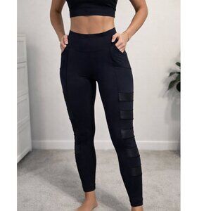 X by Gottex Black High Rise Leggings Size M Mesh Panel
